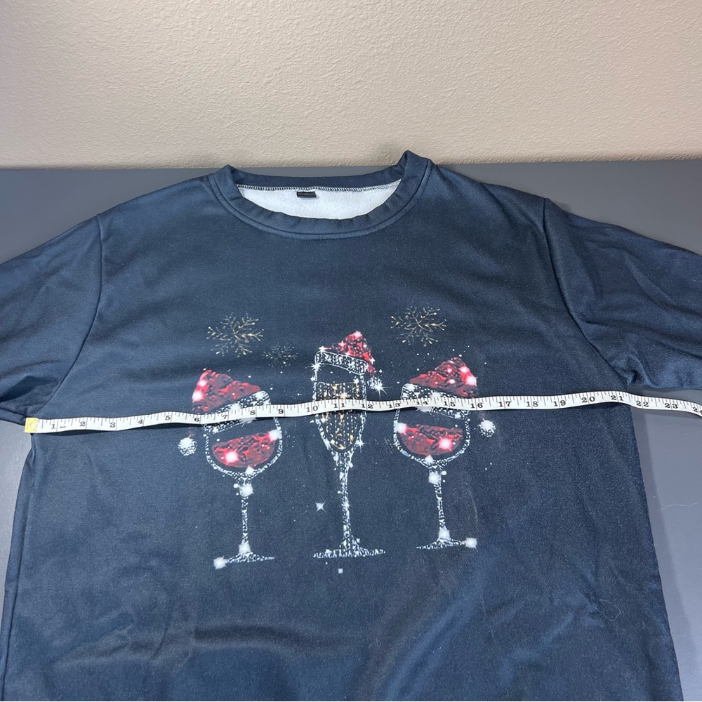 Christmas Cheers Black Holiday Sweatshirt – Festive Wine Graphic – Size Large - Picture 4 of 5